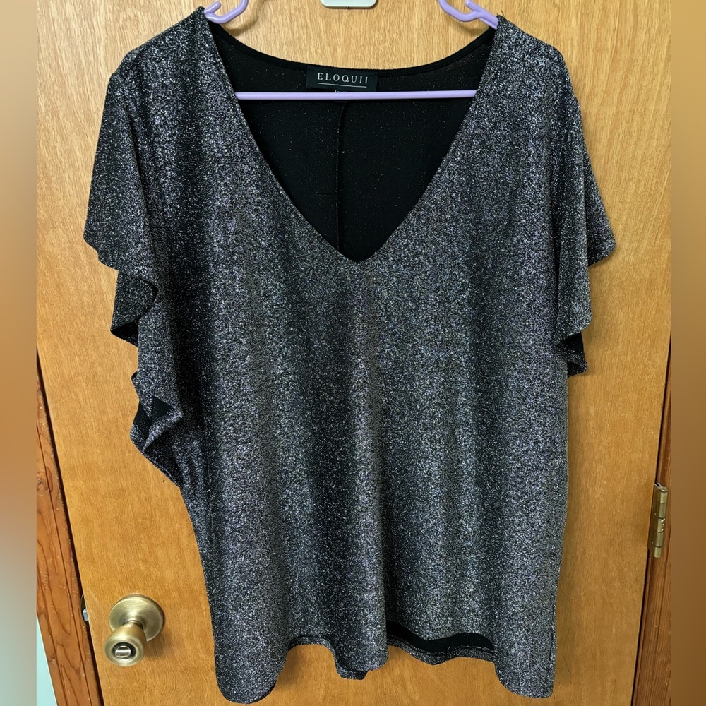 ELOQUII size 26/28 metallic flutter sleeve shirt worn once EUC